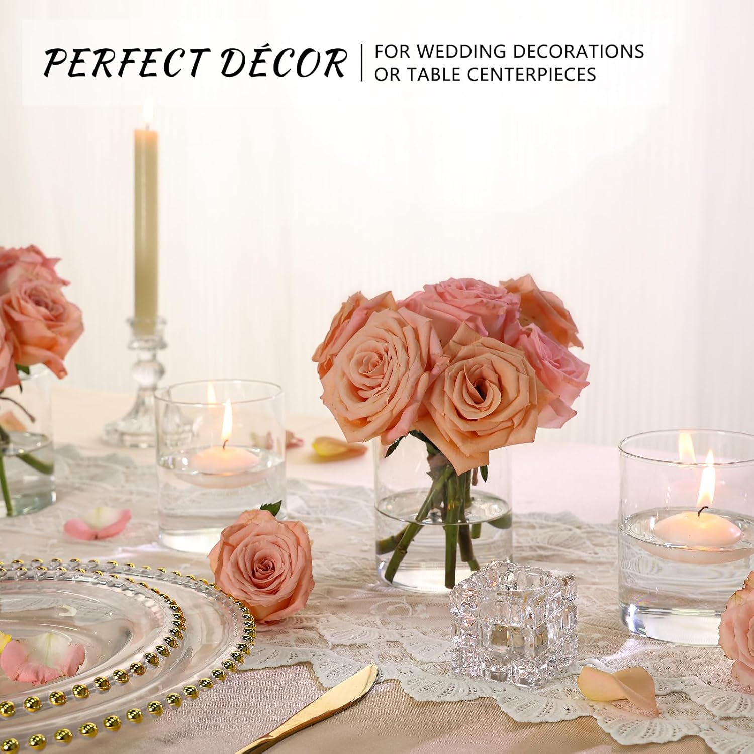 Glass Cylinder Vase Set of 6 for Centerpieces Clear Glass Flower Vases Bulk, Glass Hurricane Candle Holder Short 4 Inch Floral Vases for Table, Floating Candle Vases for Wedding Home Décor