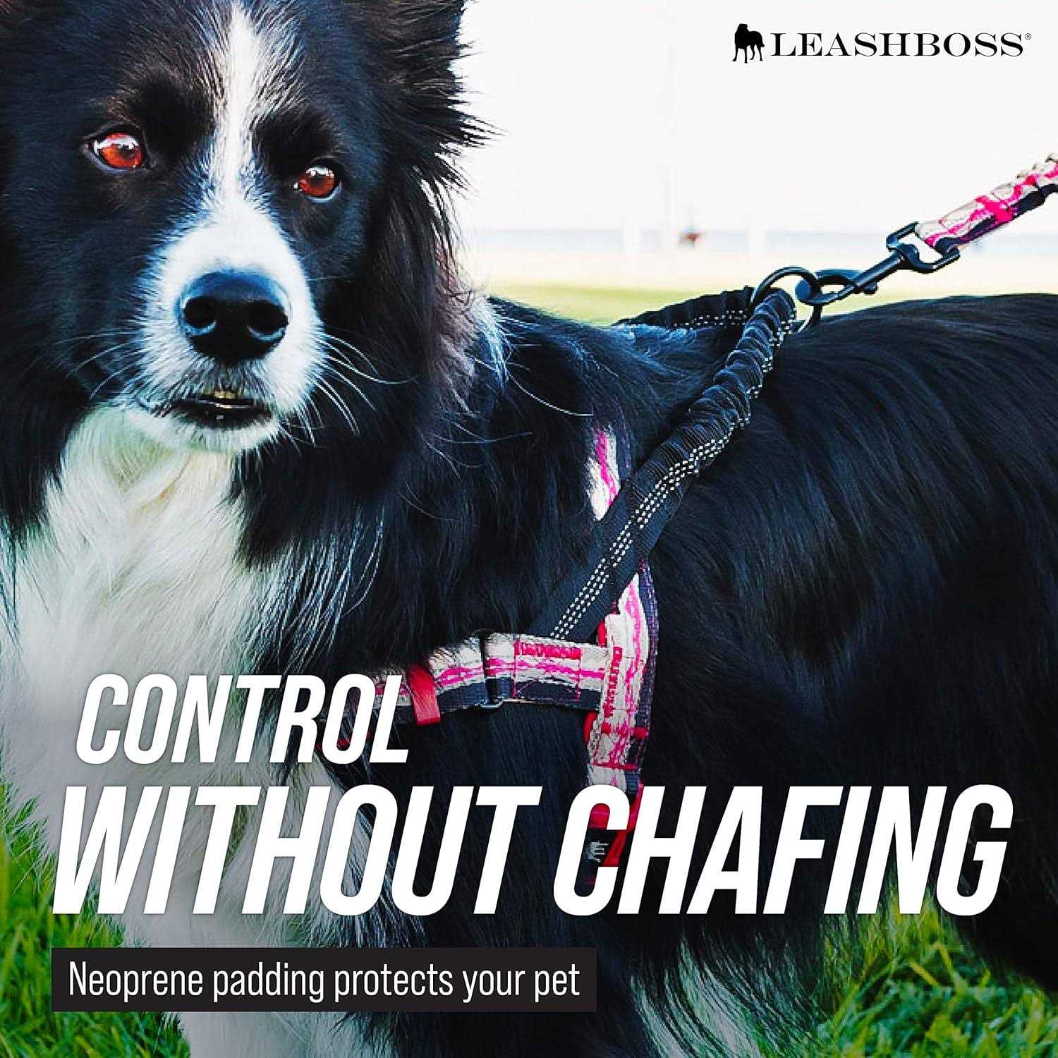 Leashboss Pattern Reflective No Pull Dog Harness with Bungee Handle, Rear and Front Clip Attachment - Pet Supplies online store