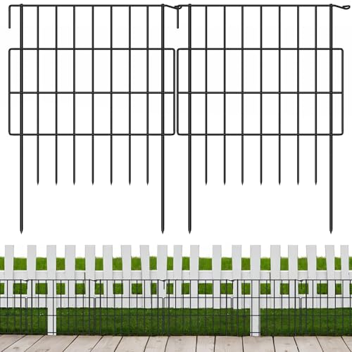 Animal Barrier Fence 17in(H) x 10.6ft(L), No Dig Decorative Garden Fence with 1.25in Gap, 10 Pack Rustproof Metal Border Panel for Dog Rabbits, Wire Mesh Flower Lawn Fencing for Outdoor Yard Patio