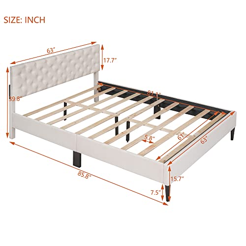Modern Upholstered Linen Platform with Adjustable Headboard, Heavy Duty Button Tufted Frame Wood Slat Support for Girls Boys Teens, Easy Assembly, No Box Spring Needed (Gray, Twin)