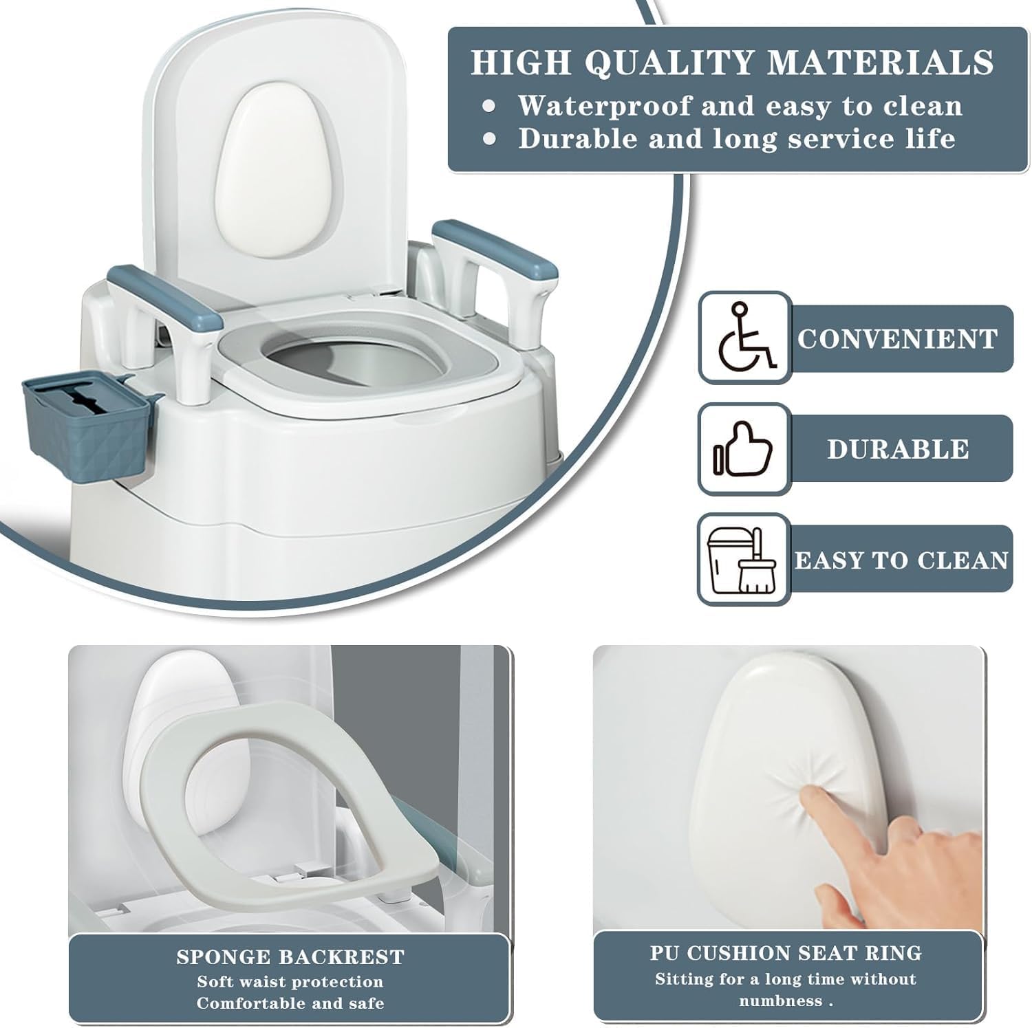 Bedside Commode Upgraded Safety Commode Toiletfor Elderly and Disabled with Detachable Armrests Height Adjustable Indoor Outdoor Commode for Elderly, Disabled, Adult, 500lbs Heavy Duty