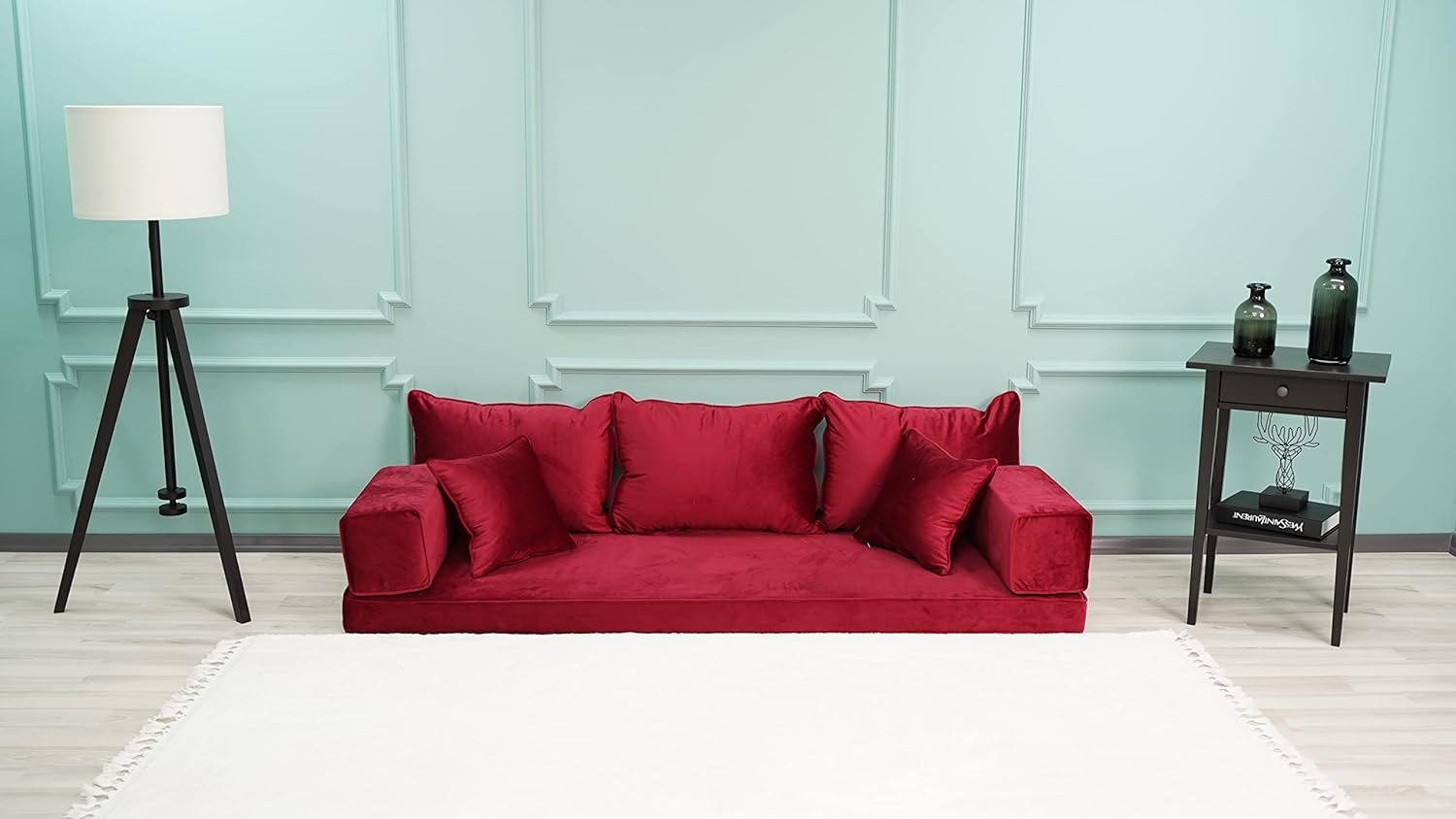 Velvet Red Color Floor Couches, Velvet Fabric Cushions, Velvet Sofas, Velvet Floor Sofas, Velvet Sectional Sofa, Velvet Floor Seating