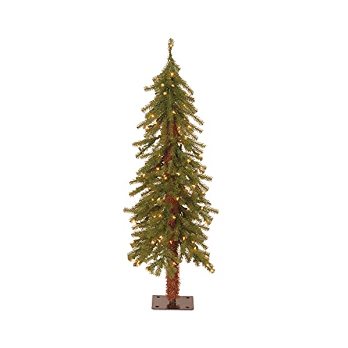 National Tree Company lit Artificial Christmas Tree Includes Pre-Strung White Lights and Stand, Hickory Cedar Slim-5 ft & National Tree CED7-60LO-S Tree, 6 ft, Green