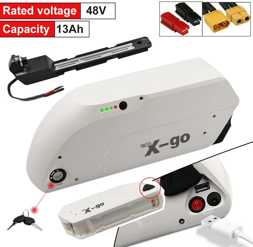 X-go 48V Ebike Battery 13AH Lithium Battery Pack with Charger, Electric Mountain Bike Replacement Battery for 1000W 750W 500W 350W 250W Bicycles Motor (48V 13Ah Upgrade Version)