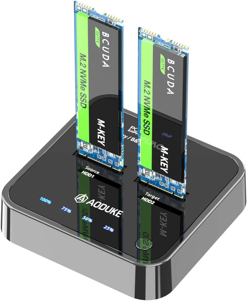Dual-Bay NVME/SATA Docking Clone Hard Drive SSD Enclosure for B+M Key PCIe M.2 SSD/M.2 SATA SSD, Support Offline Clone Duplicator Function Up to 10Gbps(SSD NOT Include) -AJM2SPC