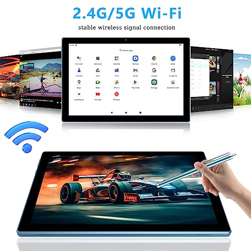 Tablet 10 Inch Android Tablet, 2 in 1 Tablets, Include Keyboard Mouse Case Stylus, 64GB ROM+8GB RAM 1TB expandable 2MP+8MP Dual cameras, 5G WIFI-6 Bluetooth 6000mAh Battery 10.1