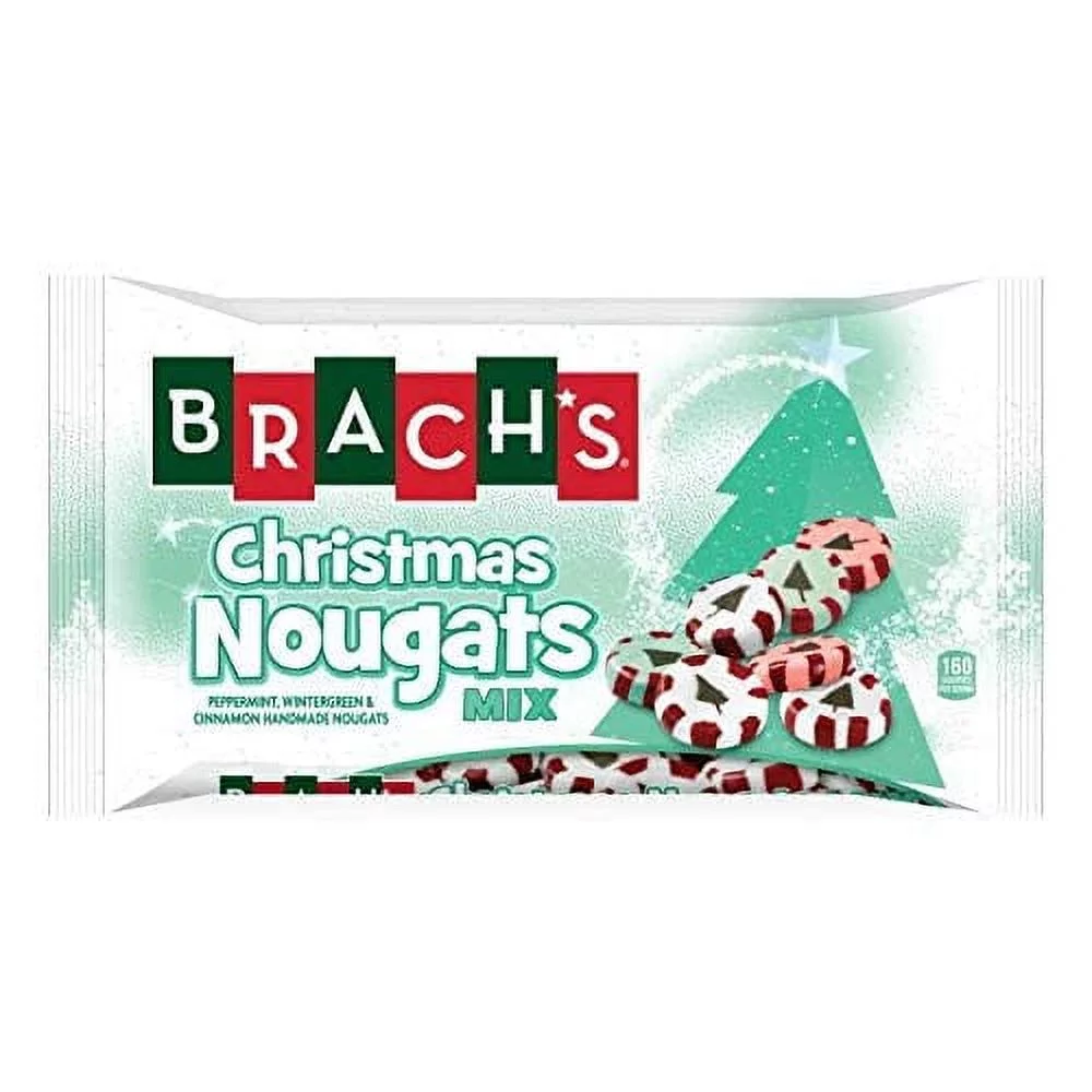 Delightful Holiday Nougat Candy Mix - Festive Flavors of Peppermint, Wintergreen, and Cinnamon - Handcrafted with Christmas Tree Design - 8.5 Oz Net Weight
