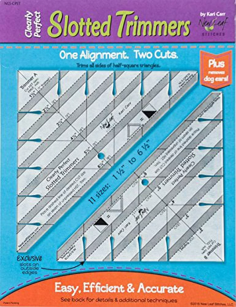 Clearly Perfect Slotted Trimmers by New Leaf Stitches- Quilting Tool for Fabric Cutting - Quilting Template and Stencil