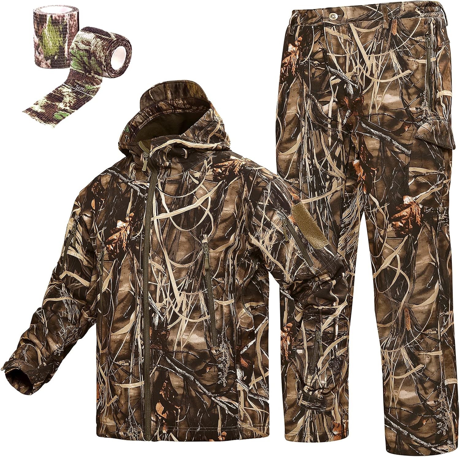 YEVHEV Hunting Gear Suit for Men Camouflage Hunting Hoodie Jacket and Pants Windproof Coat Camo