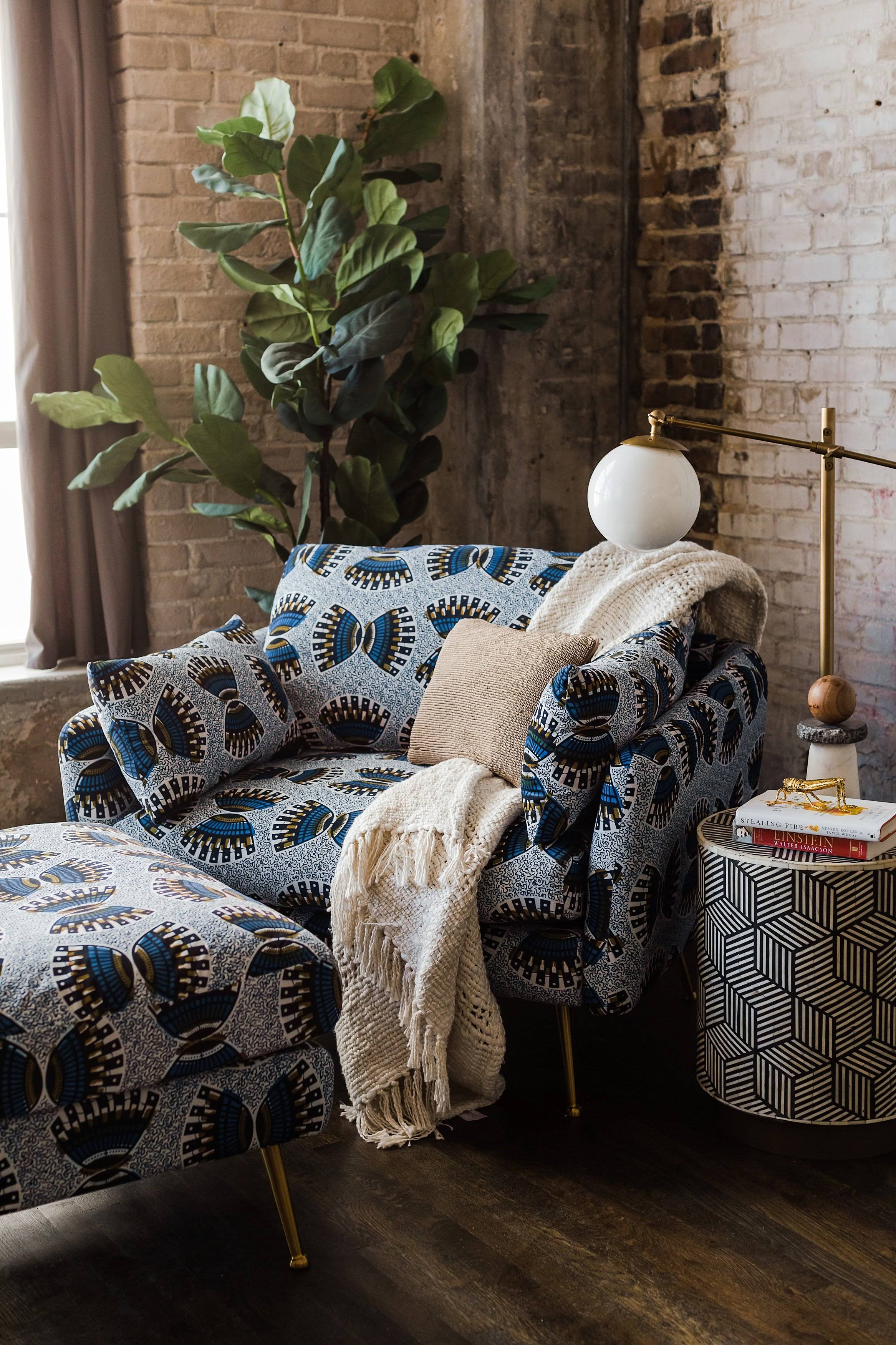 Albany Park Ekaabo Modern Armchair - Ankara West African Ademi Velvet / Gold