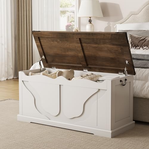 Maupvit Storage Chest, Storage Trunk with 2 Safety Hinges, 39.4'' End of Bed Storage Bench, Large Entryway Shoe Bench for Bedroom, Entryway, Living Room, White
