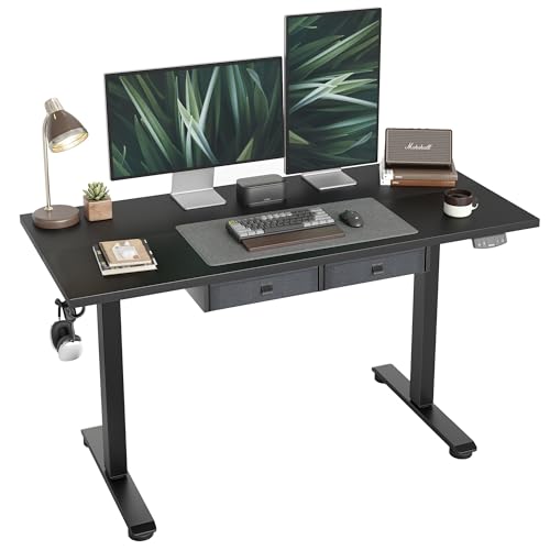 Standing Desk with 2 Drawers, Adjustable Height Electric Desk with Storage, 63 x 24 Inches Sit Stand Up Computer Table for Work Office Home, White