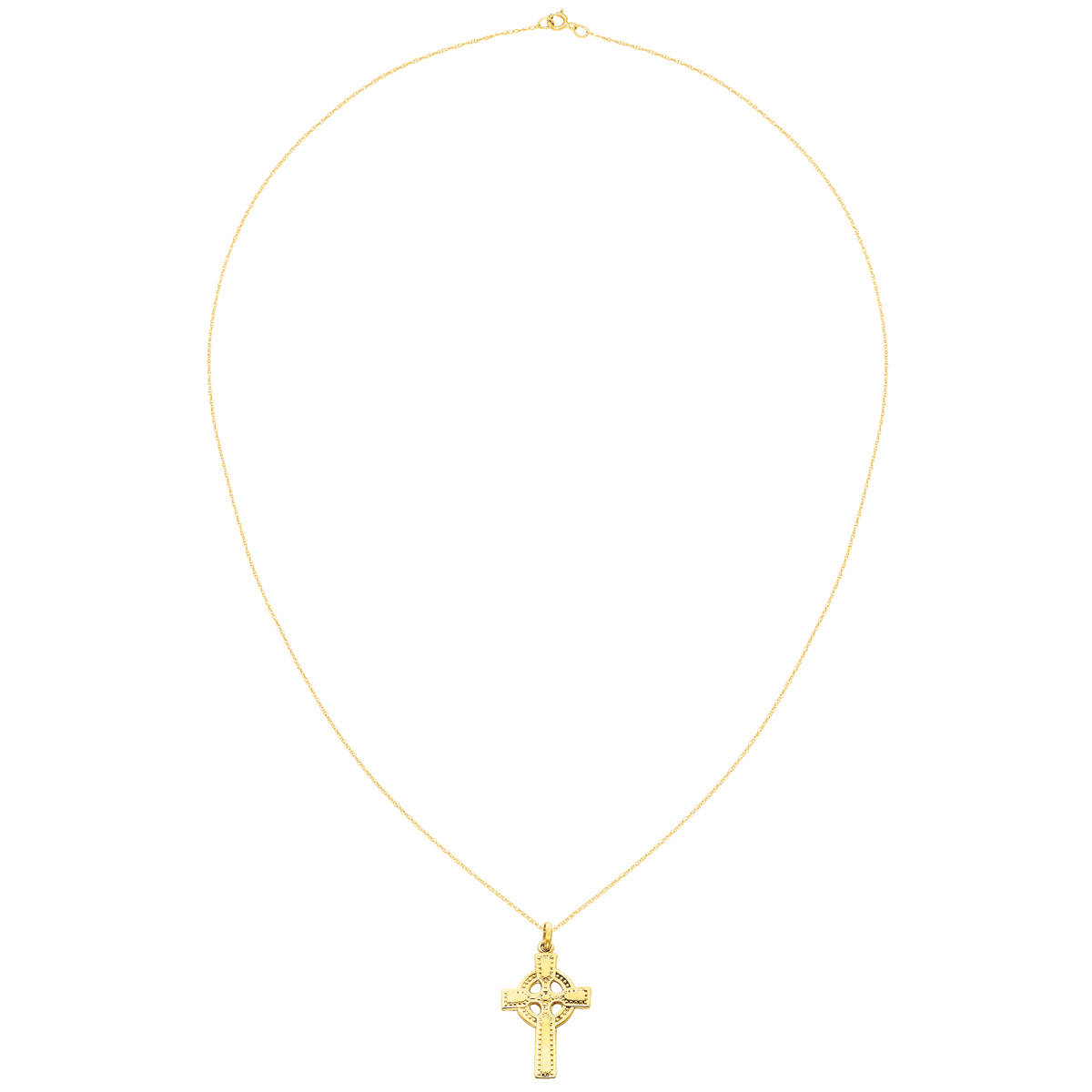 Primal Gold 14 Karat Yellow Gold Celtic Cross Pendant with 18-inch Cable Rope Chain