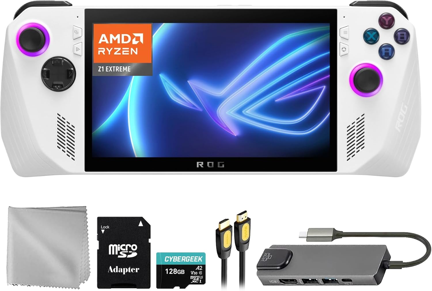 ASUS ROG Ally 1TB Gaming Handheld 7-inch Touchscreen 120Hz FHD 1080p AMD Ryzen Z1 Extreme Processor, Mytrix Hub, 128GB MicroSD Card, 4 Accessories: 5 in 1 Bundle, RC71L-ALLY.Z1X_512