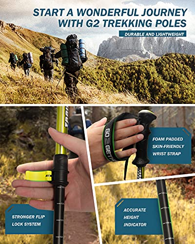 G2 Telescopic Trekking Poles/Aluminum Alloy/Comfort BMM Handle/Foam Padded Wrist Strap/Auto-Adjustable Strap/Quick Flip Lock/Snow Baskets Attached (Pack of 2 Poles), Orange/Blue/Yellow/Red