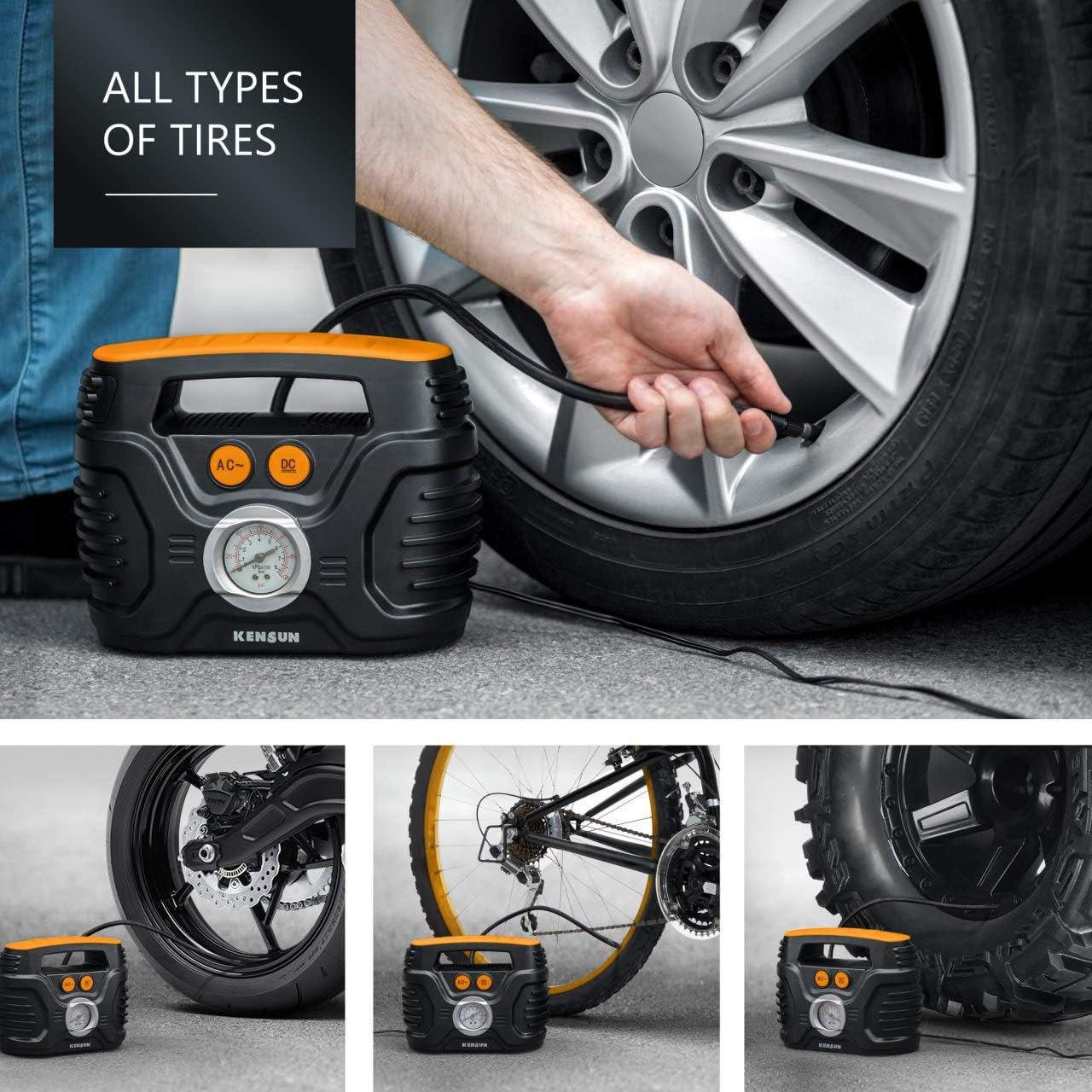 Portable air Compressor Electric tire Pump with Analogue Pressure Gauge for Home (110v) and Car (12v), with Additional adapters for Cars, Trucks, Bicycles, Balls | max 120 PSI Pack of 2