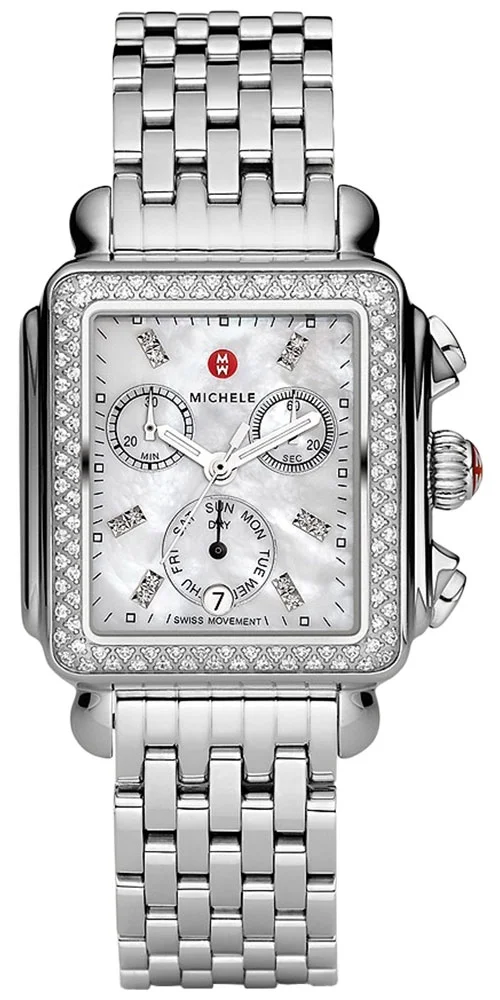 Michele Deco Chronograph Day/Date Stainless Steel & Diamond Womens Watch MWW06P000099