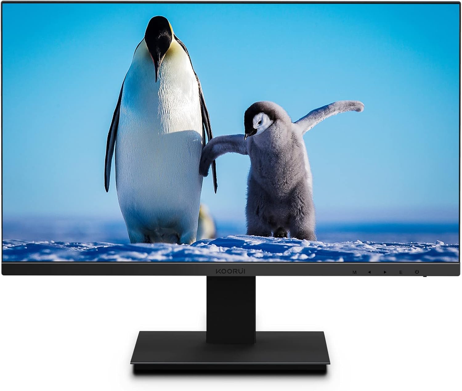 KOORUI 24 inch Computer Monitor, IPS FHD 1080p LED Desktop Monitor, 75Hz Ultra-Thin Bezel/Eye Care/HDMI VGA Ports Business Monitor for PC, Black