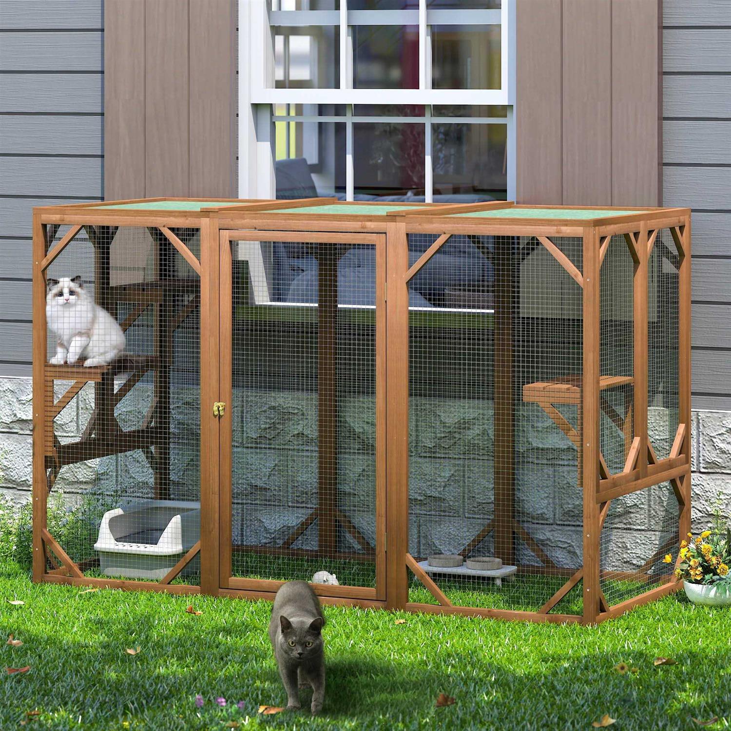 Coziwow Outdoor Cat House Enclosure Pet Cage Catio W/ Asphalt Roof - Pet Supplies online store