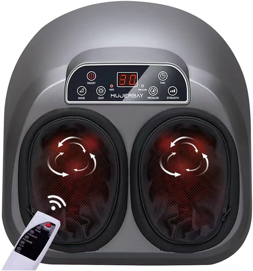 Foot Massager with Remote Control, Shiatsu Foot Massager with Heat, Air Compression Foot Massage Machine for Plantar Fasciitis, Up to Size 12