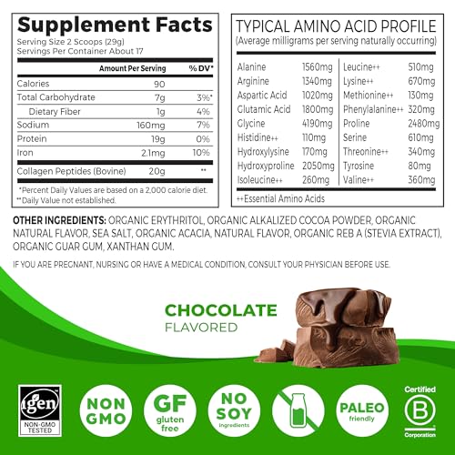 Orgain Hydrolyzed Collagen Peptides Powder For Women & Men, 20g Grass Fed Collagen, Unflavored - Hair, Skin, Nail, & Joint Support Supplement, Paleo & Keto, Non-GMO, Type I and III, 1lb