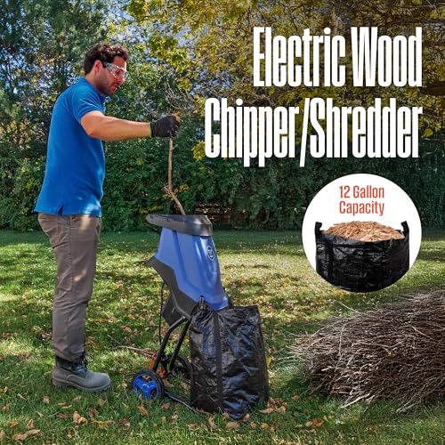 Westinghouse 1.7-Inch 15 Amp Corded Electric Mulcher Chipper Shredder with 12 Gallon Collection Bag for Easy Cleanup Ideal for Branches and Twigs