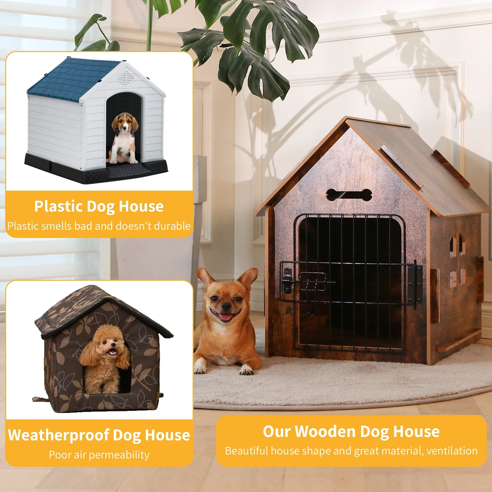 RYPetmia Dog House for Small Dogs Wooden Pet House with Door and Roof Indoor and Outdoor Breathable Dog Crate for Small Medium Dog Cat Dog Kennel Brown