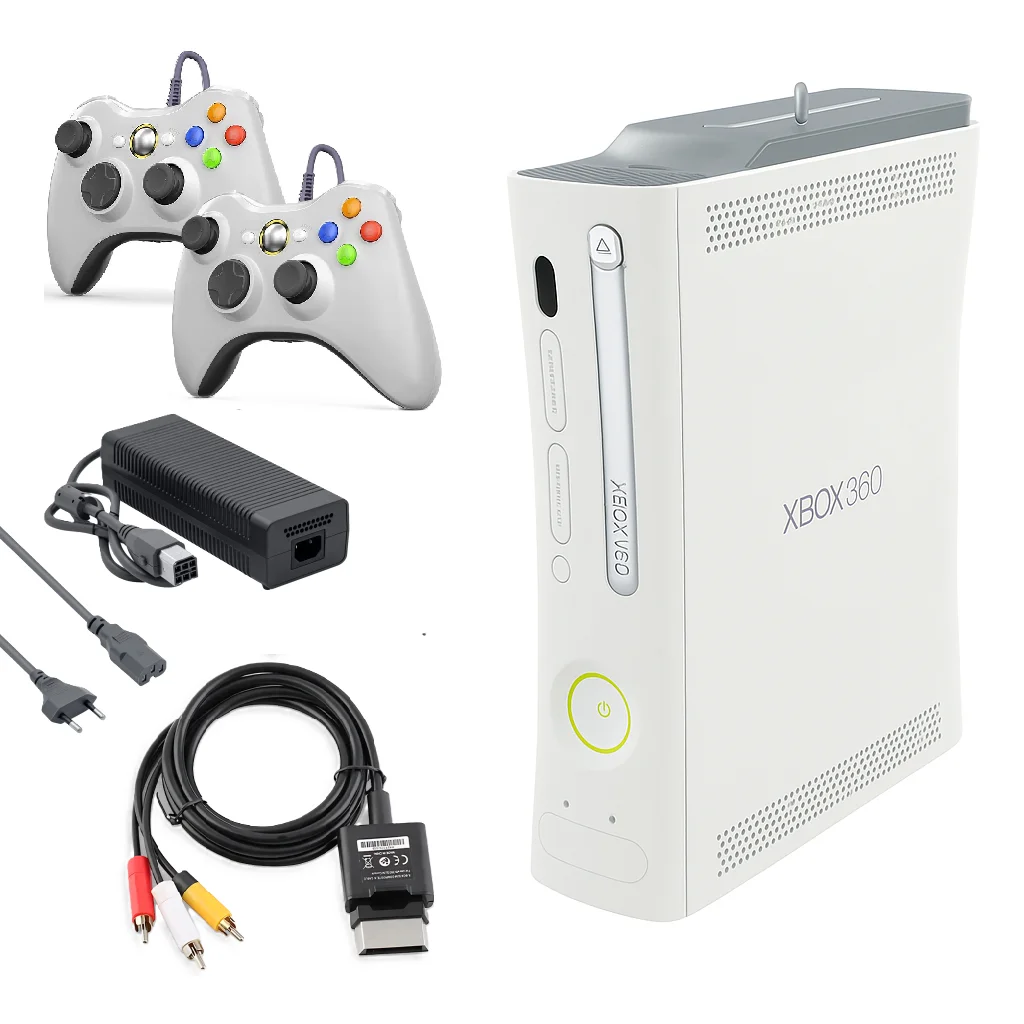 Restored Microsoft Xbox 360 Console Original White with Two Retrofam Controllers (Refurbished)