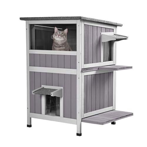 Outdoor Feral Cat House Outside Kitten Shelter 2 Story Cat Catio Enclosure Weatherproof Waterproof