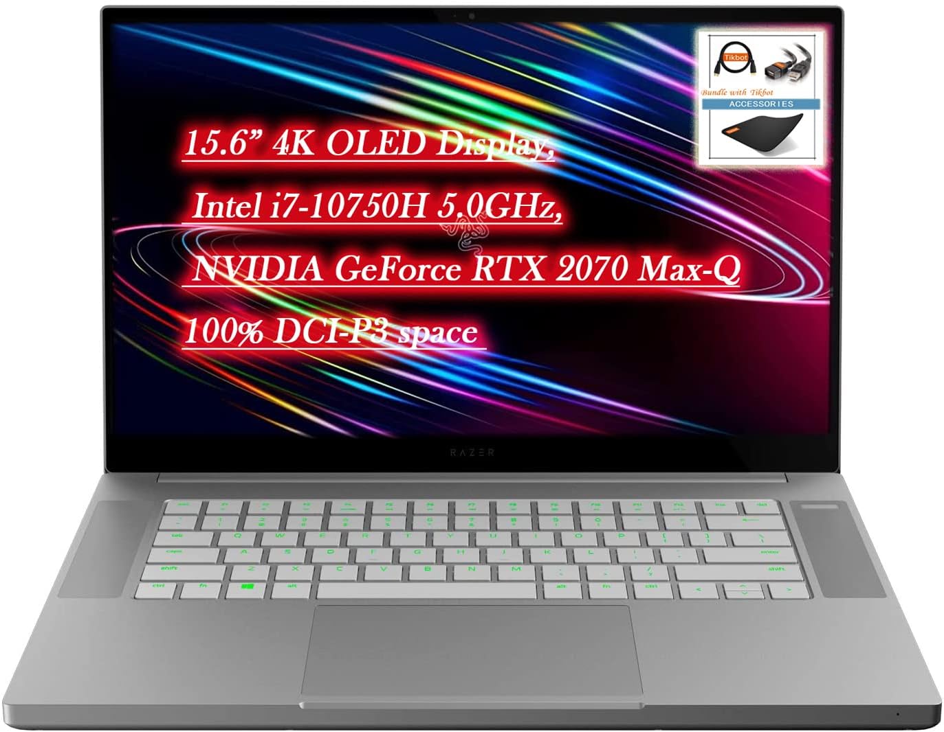 Razer Blade 15 Gaming Laptop, 15.6” 4K OLED Display, Intel i7-10750H 5.0GHz, NVIDIA GeForce RTX 2070 Max-Q 8GB GDDR6, Wi-Fi 6, Thunderbolt 3, Backlit KB, Dolby Audio, Win 10, w/Accessories