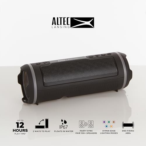 Altec Lansing HydraMOTION 2.0 Wireless Bluetooth Speaker, 16H Battery, RGB Lights, USB-C Quick Charge, IP67 Rated Waterproof Bluetooth Speaker, Mountable Speaker, Voice Assistant