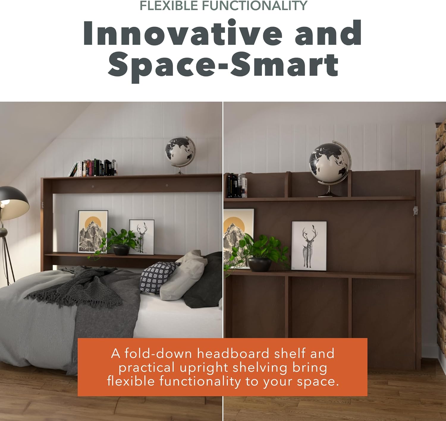 Lori Beds Twin Size Murphy Bed, Vertical Hideaway Wall Bed, Manual Fold, Space Saving Furniture, Folding into Shelves for Multipurpose Guest Room, Home, Office, Twin, Walnut Finish