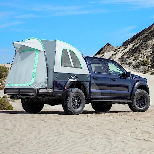 Pickup Truck Tent, Waterproof PU2000mm Truck Tent for Camping 5.5-6.5 Ft Bed,2-Person Sleeping Truck Bed Tent with Double Layer Design Windows, Pickup Tent with Expandable Triangle Sunshade Awning