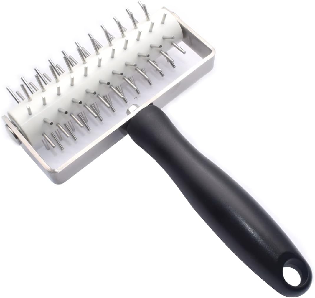 AMPSEVEN Pizza Dough Docker Roller - Professional Stainless Steel Pastry Docker Roller with Spike for Homemade Baking Cake crackers Pie Hole Maker,Prevent Dough from Blistering