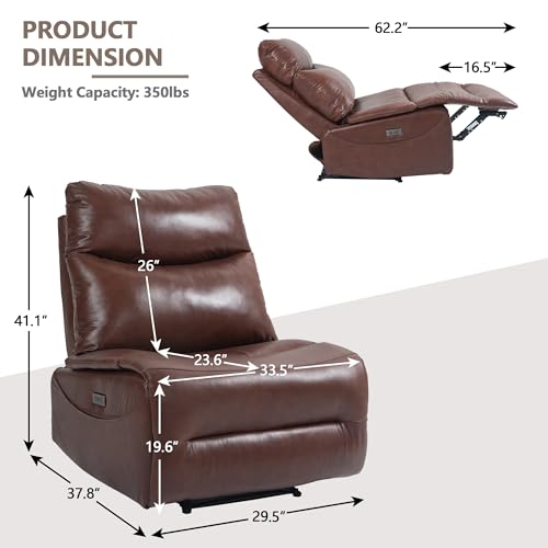 Genuine Leather Electric Power Recliner Chair with USB Charge Ports, 33.5'' Extra Large Width Powered Reclining Chair for Living Room Bedroom Home Theater