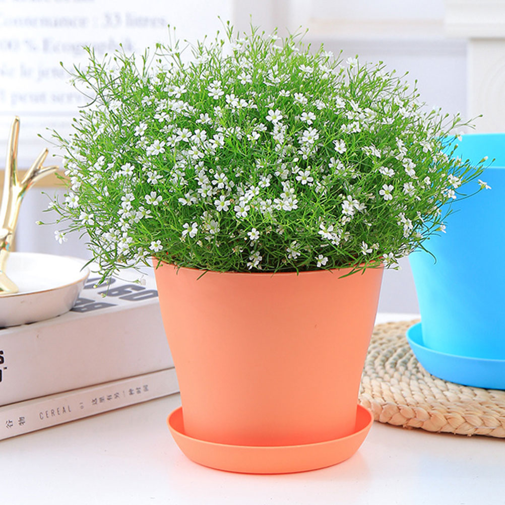 8pcs Plastic Flower Pot Flower Holder Flower Bonsai Pot Round Flower Pot with Tray
