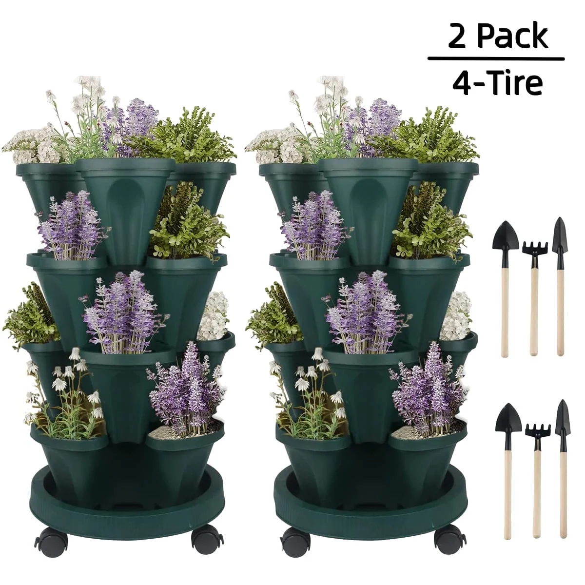 Stackable Garden Planter, Indoor Outdoor Vertical Pots Kit, Hydroponic Growing System for Strawberries, Flowers, Herbs, Vegetables-4 Tier