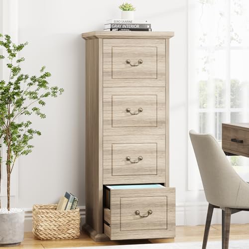 Tribesigns 4-Drawer File Cabinet Filing Cabinet, Vertical File Cabinet Home Office Wood Filing Cabinet for A4 /Letter Size Narrow Tall File Cabinet for Home Office, Walnut