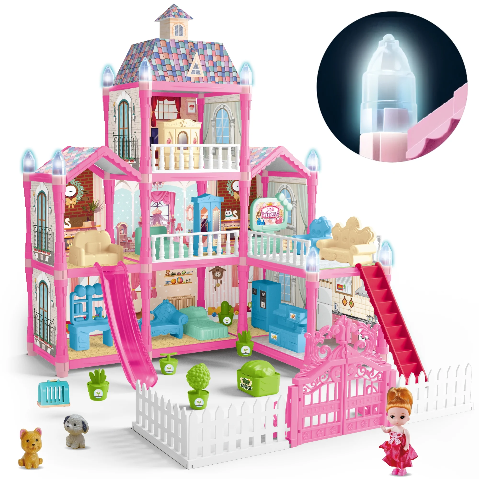 Beefunni Dollhouse Kit, Dream House Pretend Play Toy for Kids Toddlers, 8 Rooms with Furniture and Accessories (191 PCS), Christmas Birthday Gift For Girls Age 3+