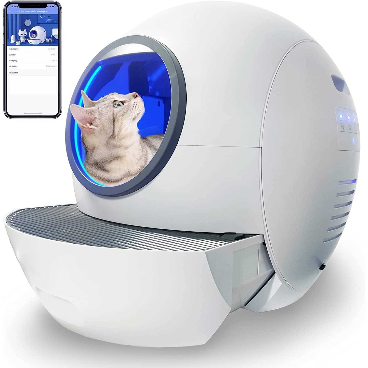 Els PET Self Cleaning Cat Litter Box Automatic Double Odor Removal Cat Robot Litter Box Gift, Size: 27.5L x 23.6W x 19.7H, White - Pet Supplies online store