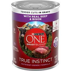 Purina ONE SmartBlend True Instinct Classic Ground Real Beef & Bison Grain-Free Wet Dog Food, 13-oz can, case of 12 - Pet Supplies online store