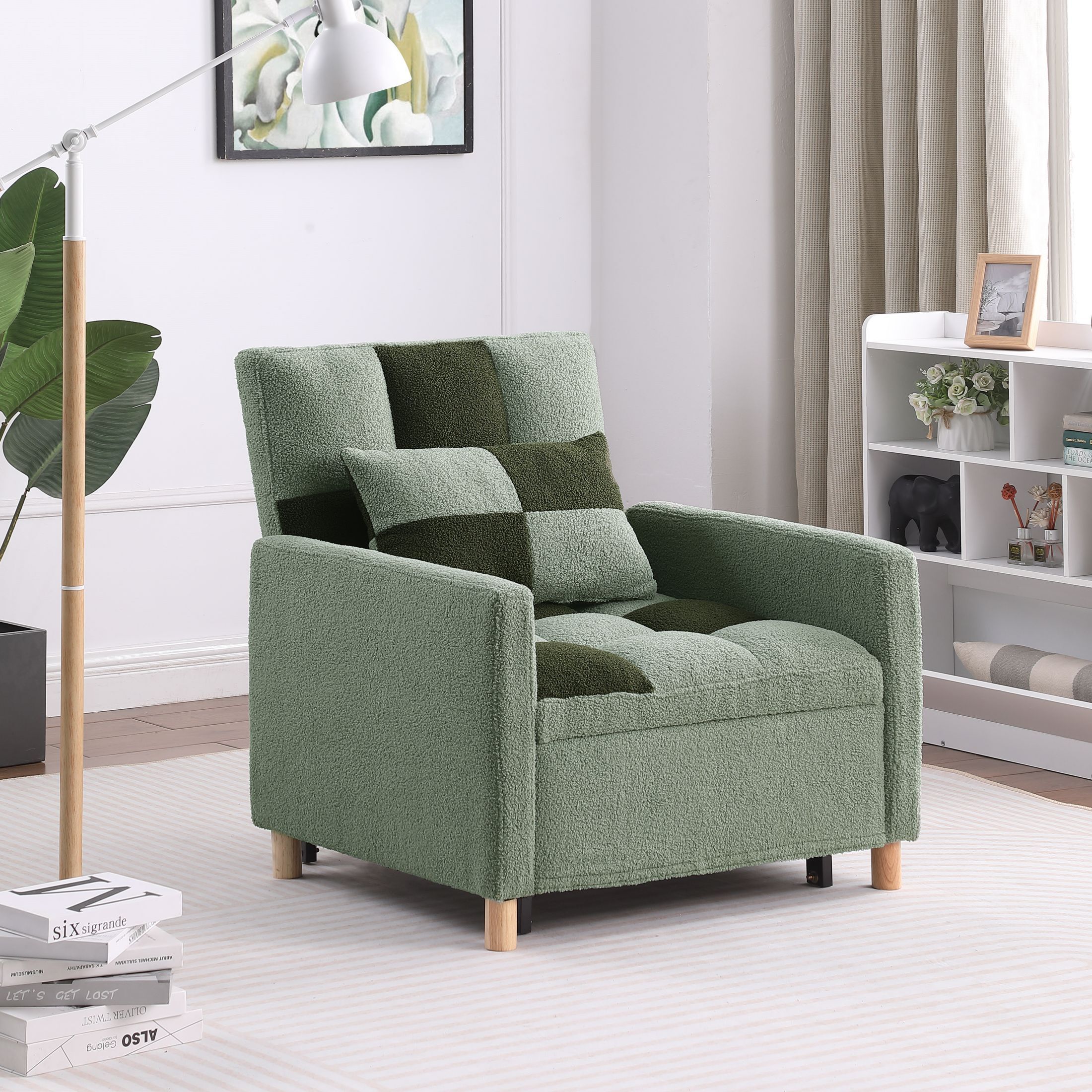 Zechuan Convertible Sleeper Sofa Chair Bed,Adjustable Chair with Pillow,Multi-Functional Sleeper Chair with Soft Teddy Fabric