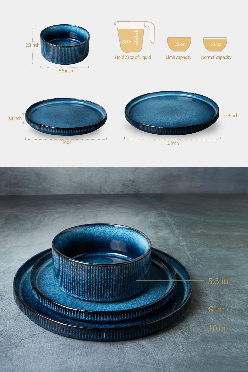 Famiware Dinnerware Set for 4 (12 Piece) and 10