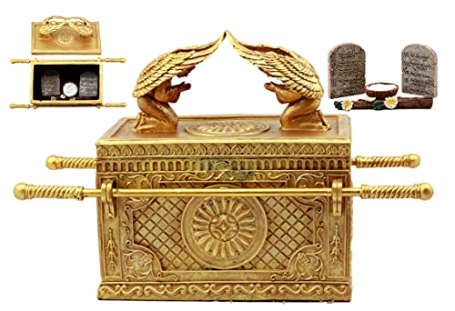 Ebros Gift Large Matte Gold Holy Ark Of The Covenant With Ten Commandments Rod of Aaron and Manna Religious Decorative Figurine Box Furniture Collectible Judaic Historical Accent (1:2 Scale 42