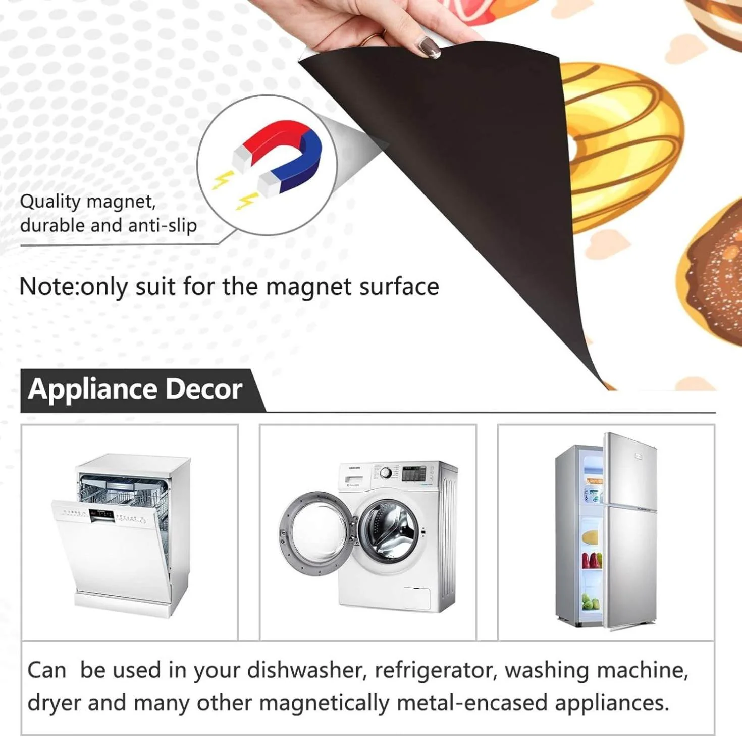 Hyjoy Doughnut Dishwasher Magnet Cover,Reusable Fridge Panel Decal with Magnetic Stickers for Kitchen Appliance Home Decor,23 x 26 Inch