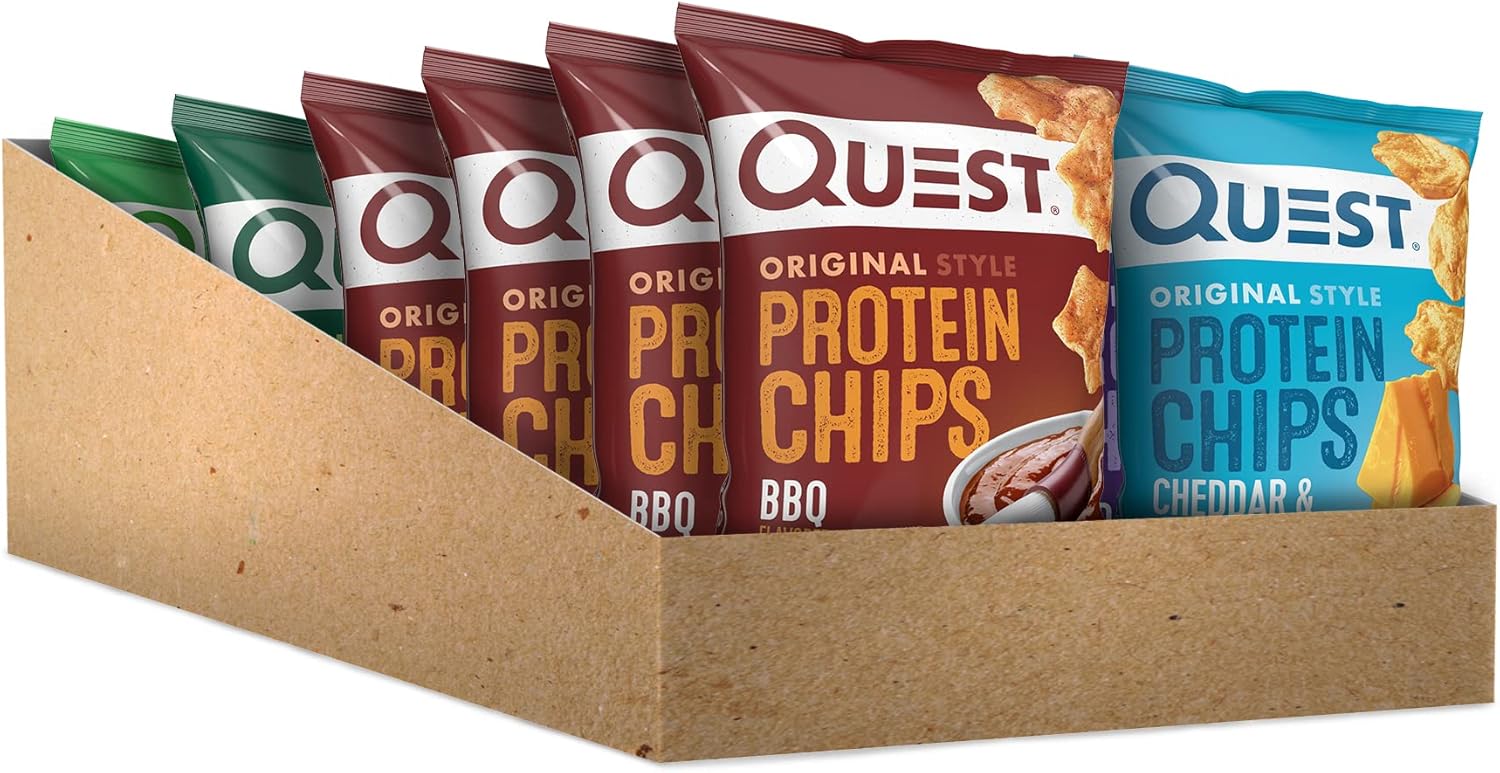 Quest Nutrition Candy Bars Gooey Caramel with Peanuts (12 Bars) and Protein Chips Variety Pack, (BBQ, Cheddar & Sour Cream, Sour Cream & Onion), High Protein, Low Carb, 1.1 Ounce (Pack of 12)
