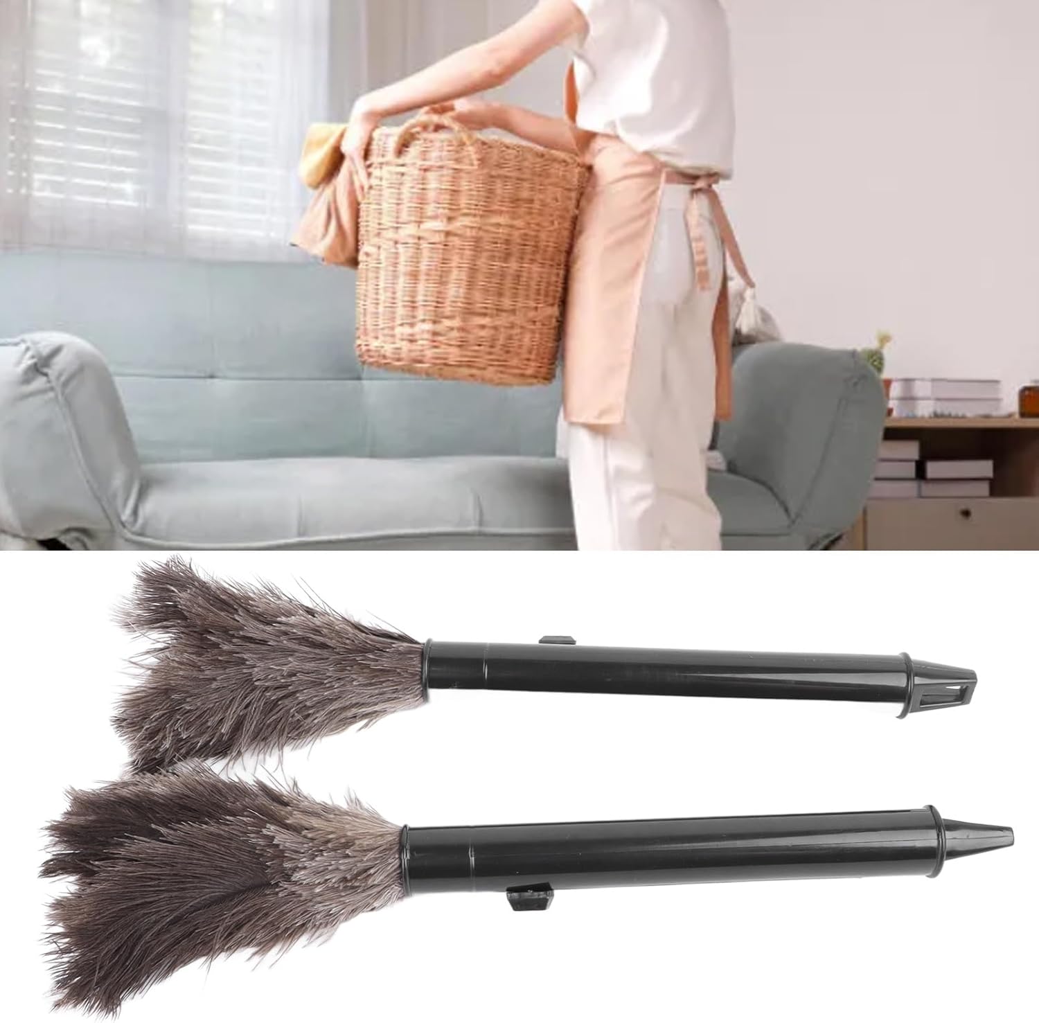 Ostrich Feather Duster,Retractable Ostrich Feather Duster for Cleaning,Extendable Feather Duster Used for Home Cleaning Ceilings Furniture Fans Reusable Eco-Friendly Handheld Cleaning Supplies