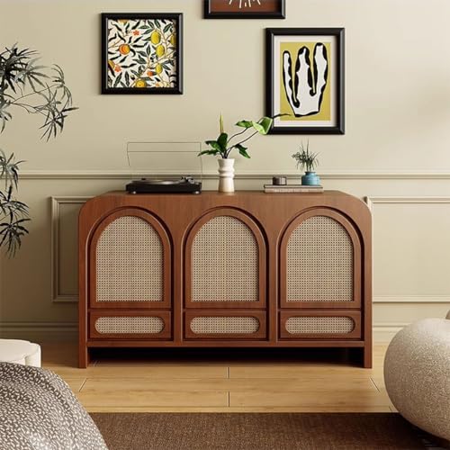 Cabinet for Storage French Antique Style Dining Cabinet Rattan Wood Vintage Entrance Cabinet Living Room Storage Cabinet Decorative Cabinet Storage Tea Cabinet Kitchen Pantry Cabinet(Four doors 160*40