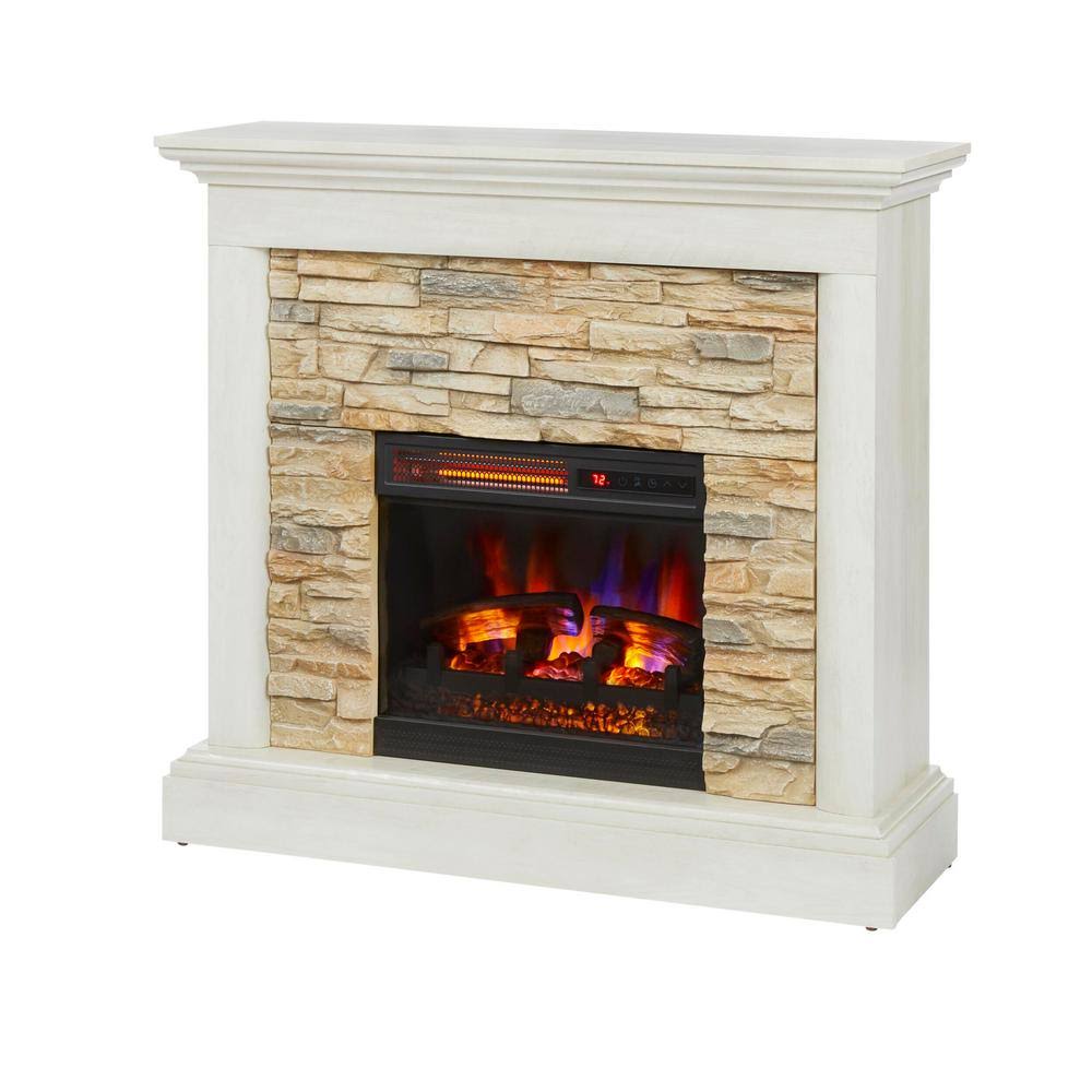 Home Decorators Collection Whittington 40 in. Freestanding Electric Fireplace in Tan with Tan Faux Stone