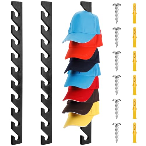 3 Pack Wooden Hat Rack for Baseball Cap Wall Mount Hat Racks Vertical Hat Baseball Cap Display Holder with 10 Hooks Hat Organizer Wood Cap Hanger for Door Entry Room Bedroom(Reddish Brown)